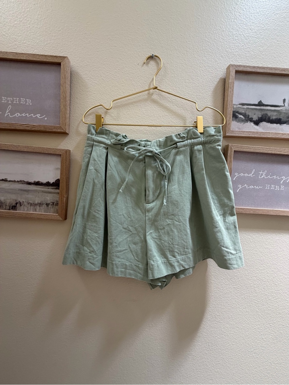 HYFVE Sage Green Paperbag Waist Tie-Front Shorts